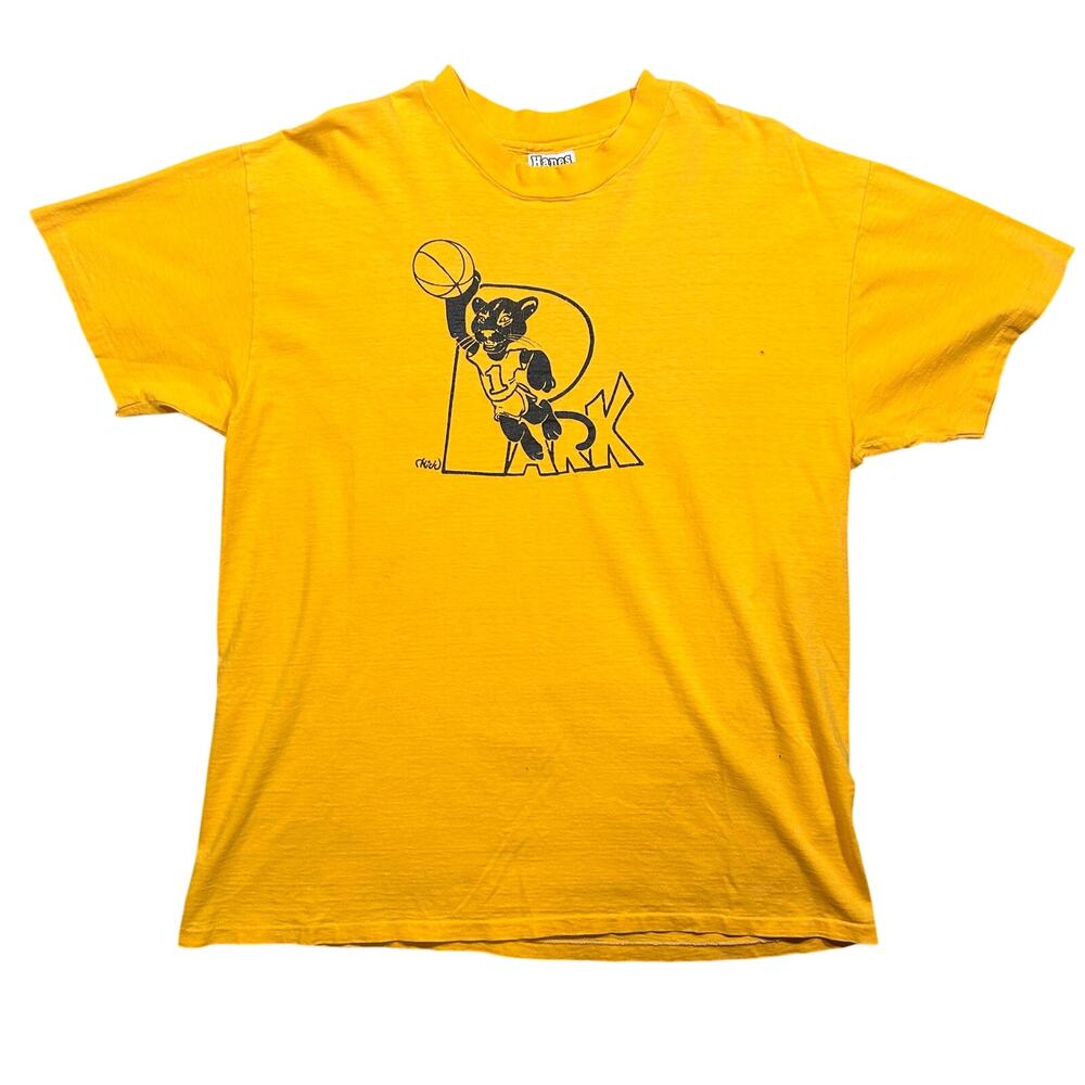 Vintage 80s Hanes Panther School Basketball Park T-Shirt Single Stitch USA